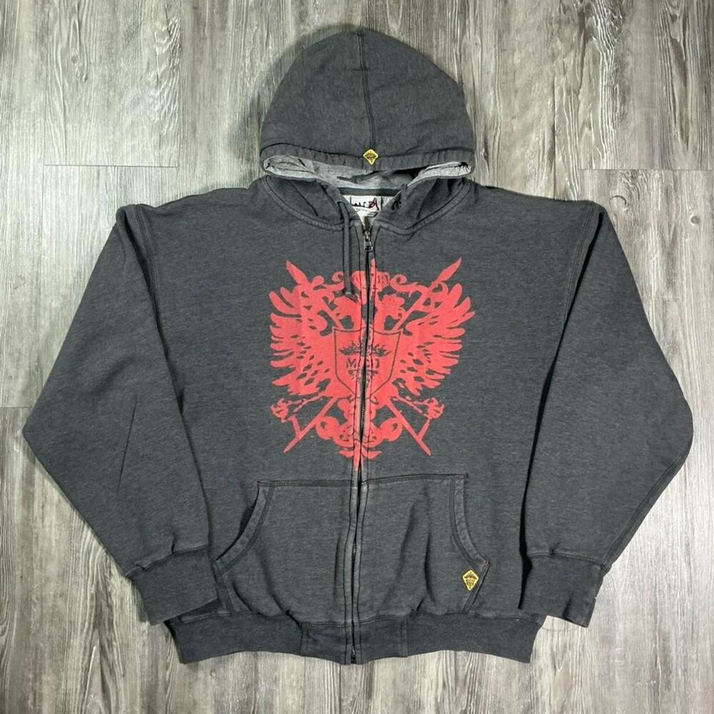 Vintage MCD Y2K Men's Grey and Black Hoodie